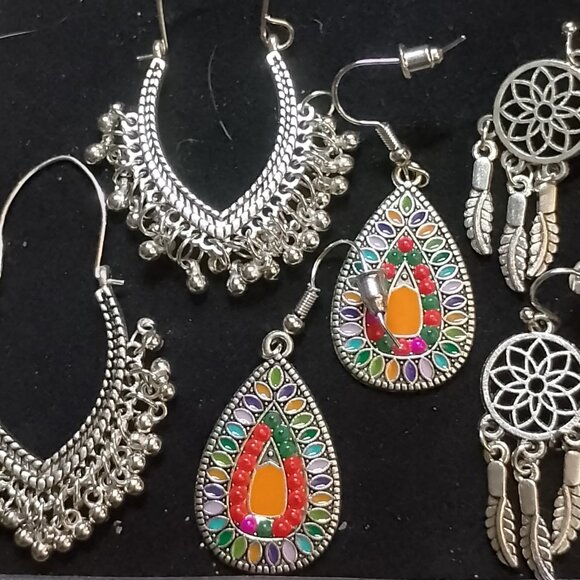 SALE! 3 PAIRS! BOHO EARRINGS Silver-Tone BLUE BUNNY'S BOHO BAUBLES - Picture 8 of 11